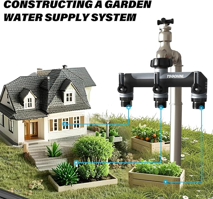 Garden Hose Splitter, 3/4-Inch Hose Manifold, Outdoor Faucet Adapter - Soft TPR Covering - Lightweight Non-Slip Sun-Resistant 3-Way Valve（Gray）