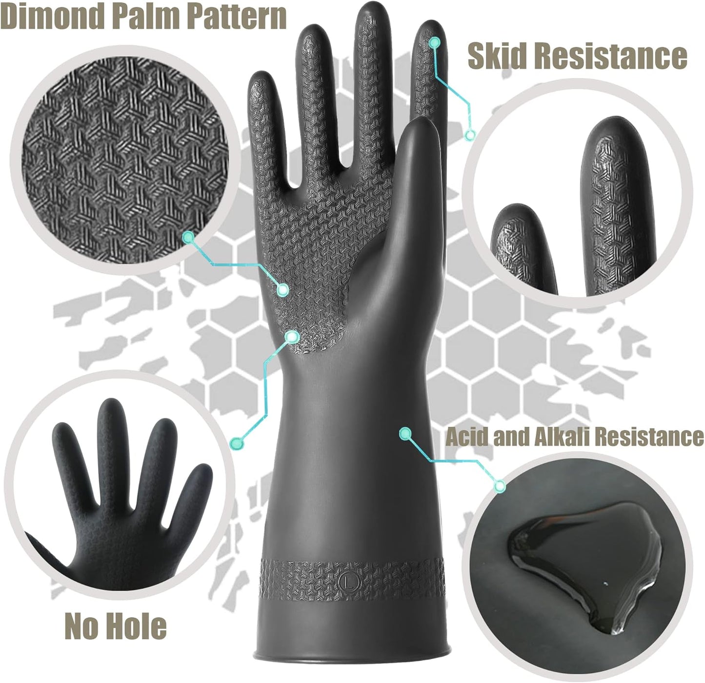 Chemical Resistant Latex Gloves,Cleaning Protective Safety Work Heavy Duty Rubber Gloves, S-M-L-XL Size, Black 1 Pair