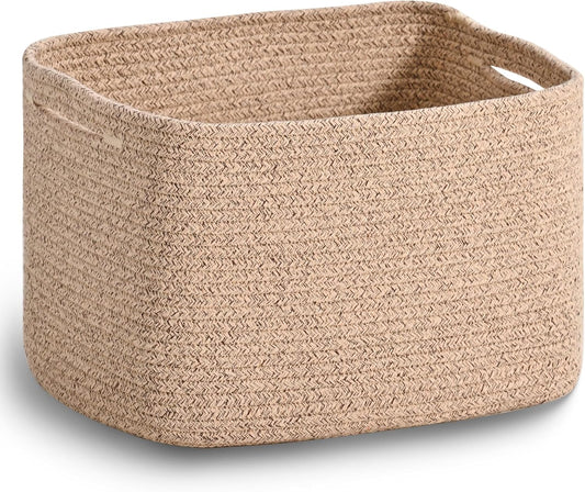 Woven Cotton Rope Storage Basket for Organizing, Cute Decorative Baskets for Gifts Empty, Organizer Bins for Dog Toy, Baby Laundry, 15“×11”×9.5“, Brown