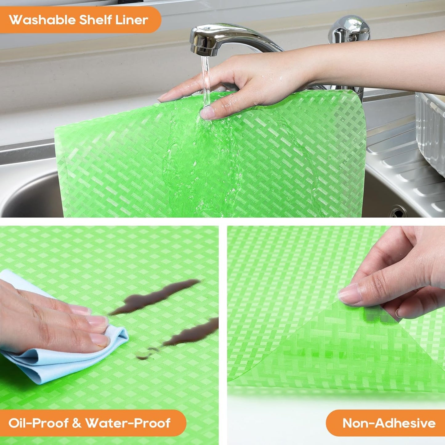 Fridge Liner Shelf Liners for Kitchen Cabinet Refrigerator Liners Waterproof & Oil-Proof Kitchen Cupboard Liner Non Adhesive Drawer Mats EVA Material for Shelves -Green 11.8 x 118 Inches