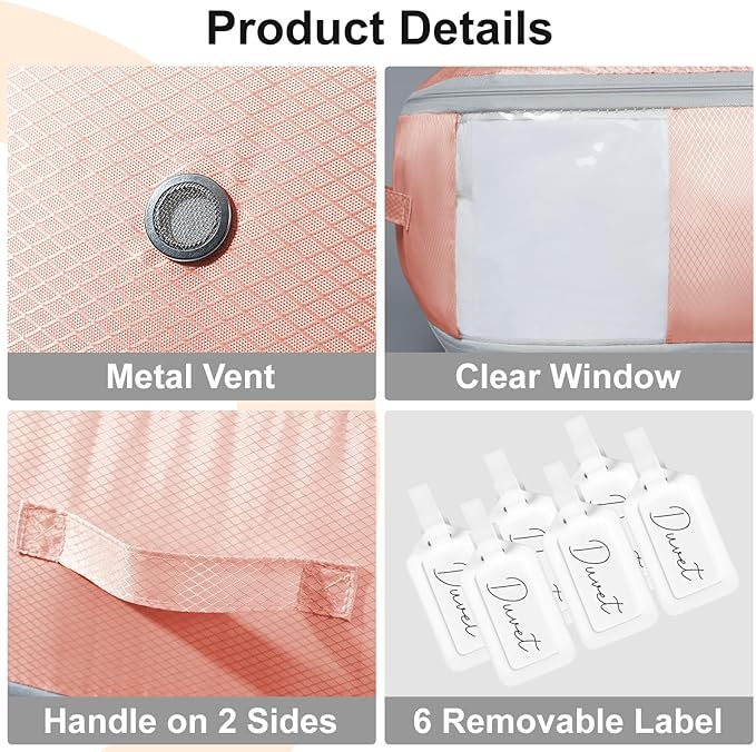 DIMJ Comforter Storage Bag - 110L Ultra Space Saving Self Compression Organize 6 Pack for Duvet, Pillow, Bedding, Blanket Storage Organizer Nylon Compression Bags