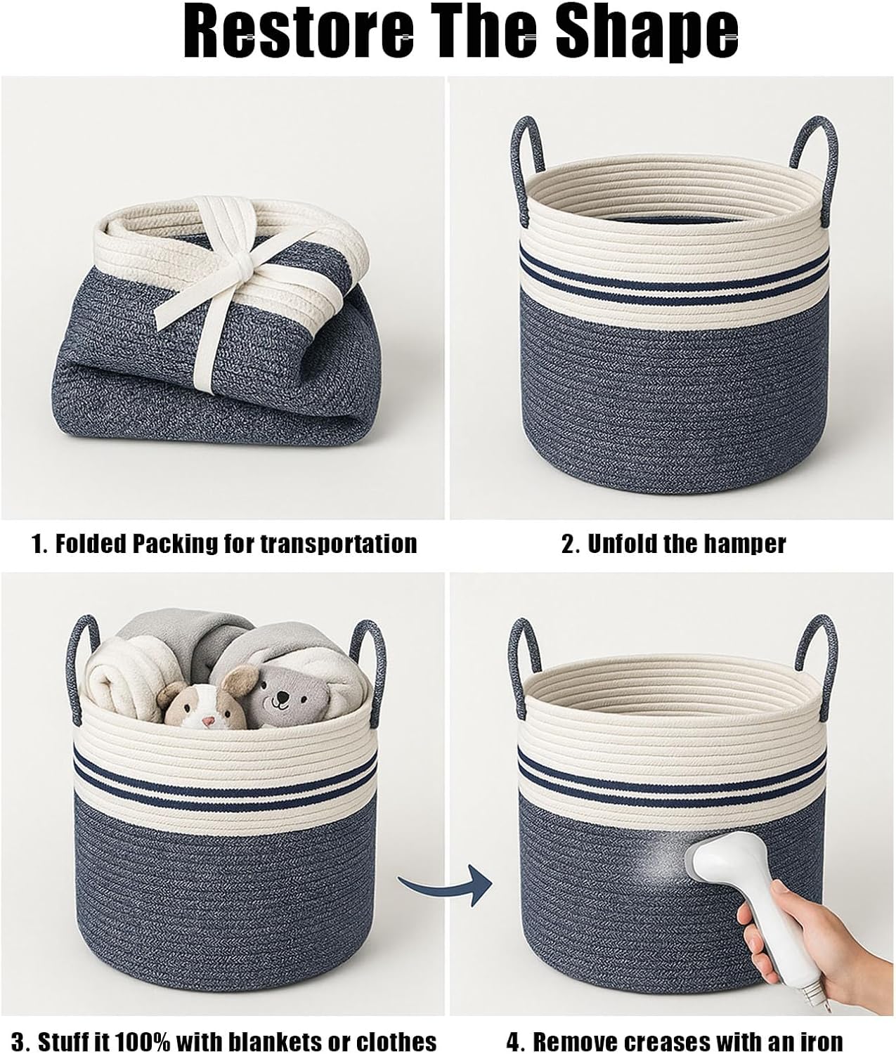 Woven Laundry Basket Hamper,60L Versatile Storage for Blankets,Toys and Clothes,Decorative and Storage for Living Room,Bathroom and Bedroom and Baby Nursery（Large-Blue）