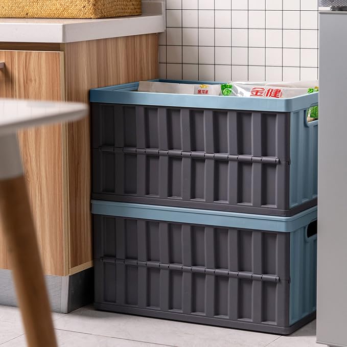 Citylife 64L Collapsible Storage Bins with Lids Plastic Storage Containers for Organizing Stackable Storage Box Large Heavy Duty Utility Crates, 2 Packs