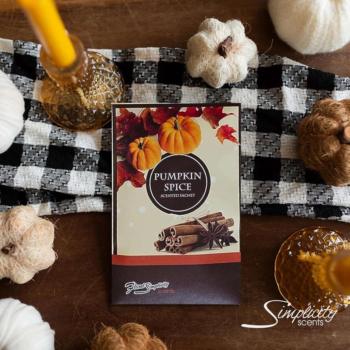 Floral Simplicity Pumpkin Spice Scented Sachets Pack of 6, Fall & Winter - Long-Lasting Scented Bags, Home Fragrance, Air Freshener & Deodorizer for Closet, Room, Drawer, or Cars, Made in USA