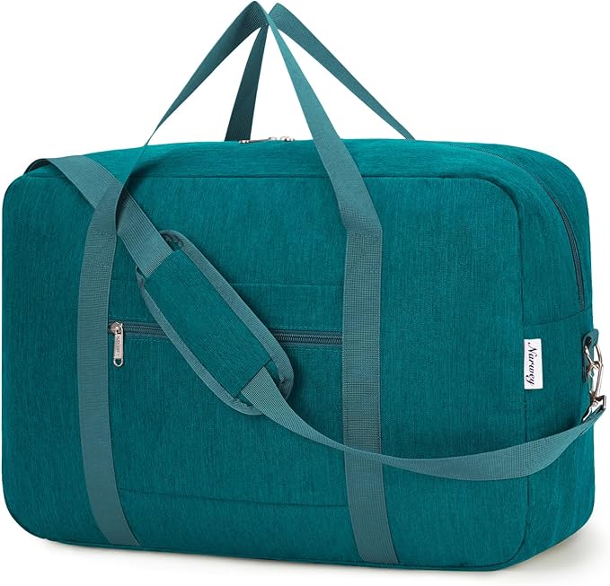 Carry on luaggage 22x14x9 Airlines Approved Foldable Carry on Bag Travel Duffel Packable Duffle Overnight for Women and Men 40L (Teal)