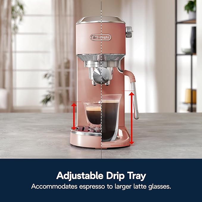 De'Longhi Dedica Duo Compact Espresso Machine - Cold Brew Coffee Maker with Milk Frother Wand- for Espresso, Hot & Iced Coffee, Cappuccinos, Lattes & Home Barista Brewing, Rosé Pink