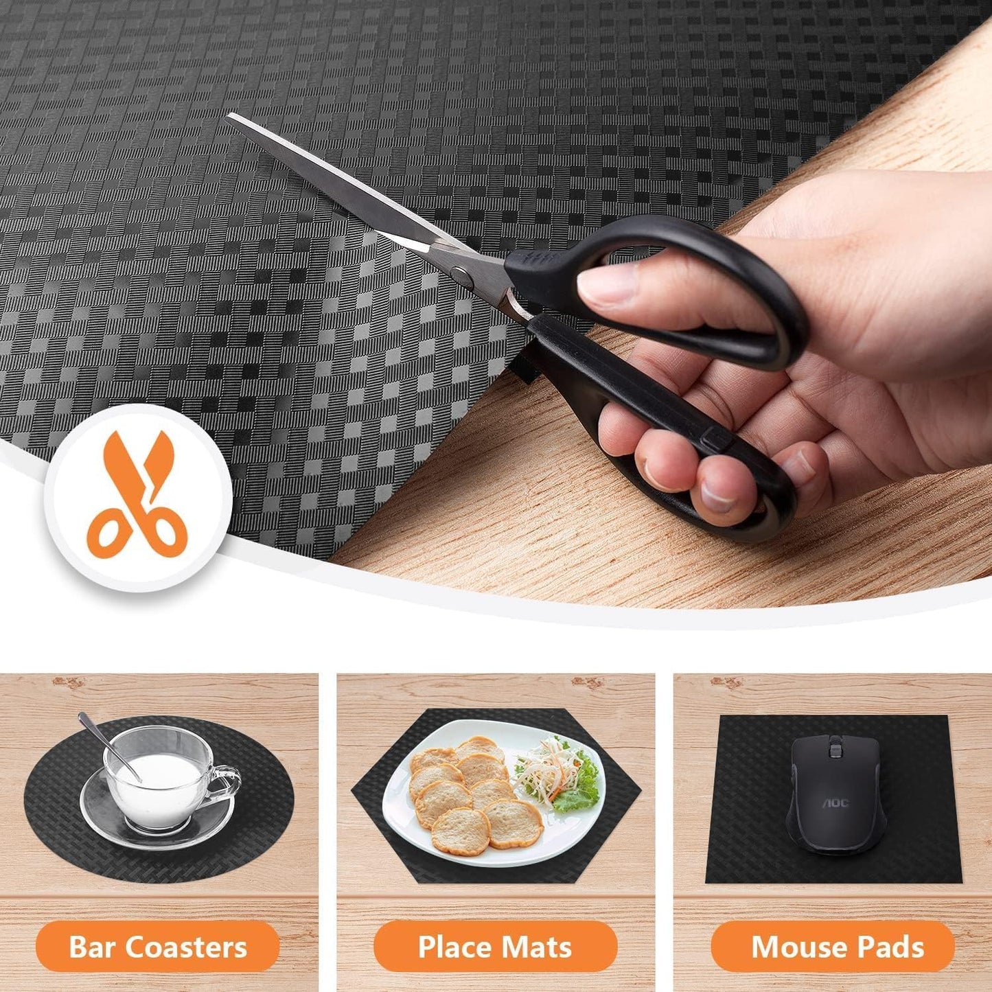 Black Shelf Liners for Kitchen Cabinets Refrigerator Liners Waterproof & Oil-Proof Kitchen Cupboard Liner Non-Slip Drawer Mats EVA Material Non Adhesive Fridge Liner for Shelves 35.4 x 236.2 Inches