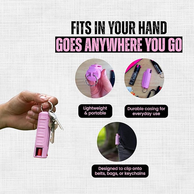 Police Magnum Keychain Pepper Spray Self Defense Belt Clip Holder - 3 Pack Tactical Maximum Strength OC with Dye - Small Safety Key Chains for Women & Men - Made in The USA