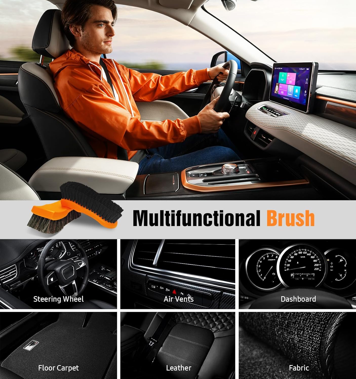 YeewayVeh 2PCS Leather Cleaning Brush, Horse Hair Brush for Car Leather Seat, Fabric, Shoes and Furniture, Soft Detailing Brush for Carpets, Seat Belts and Car Interior