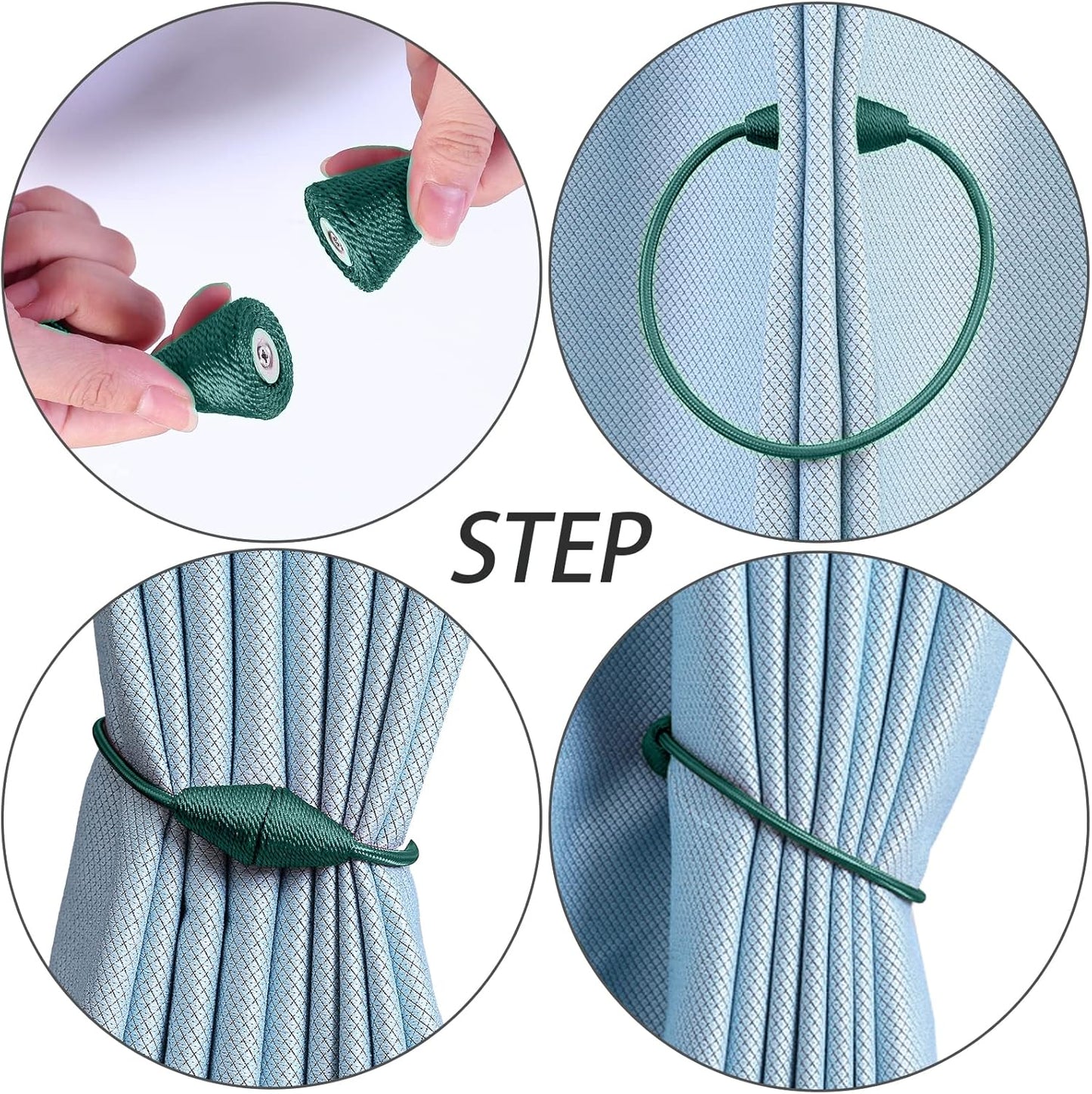 2 PCS Magnetic Curtain Tiebacks, European Style Convenient Drape Tie Backs Holdbacks for Thin or Thick Home & Office Window Draperies, No Tools Required （Teal）