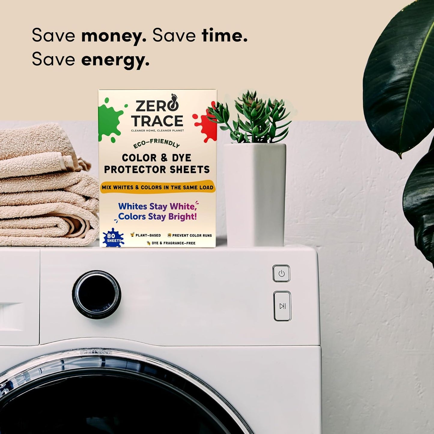 Zero Trace Color Catchers for Laundry - Protects Clothes with Laundry Color Dye Catcher Sheets and Bleed Remover - 80 Sheets