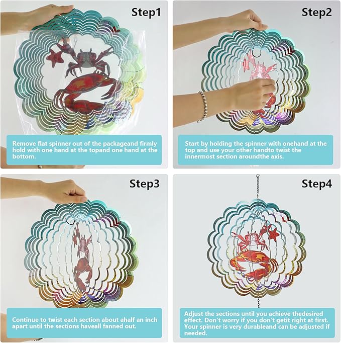 Crab 3D Wind Spinner Kinetic Metal Art Hanging Wind Spinner Outdoor Decoration Ocean Ornaments Decor for Yard and Garden