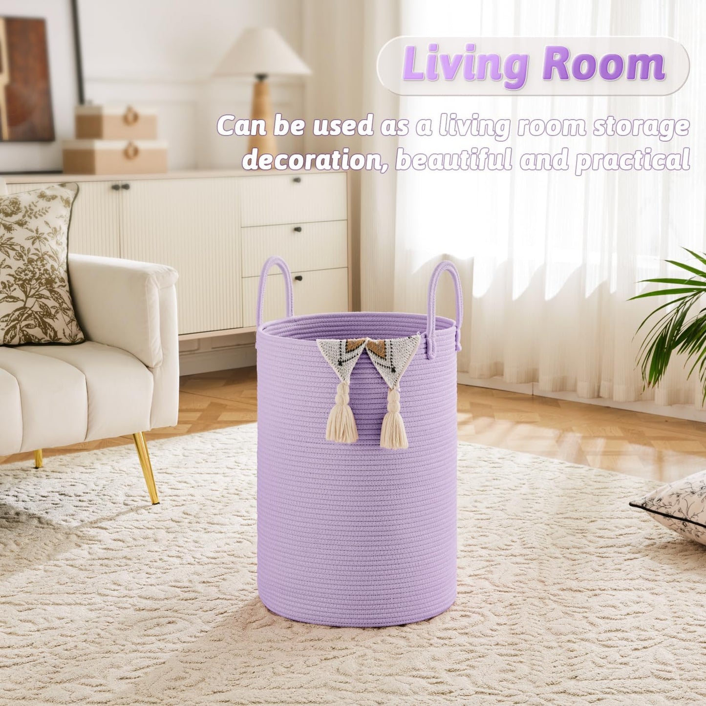 Laundry Basket,Woven Cotton Rope Laundry Hamper,40L for Decorative Storage of Dirty Clothes,Toys and Blankets in Bathroom,Baby Room and Living Room