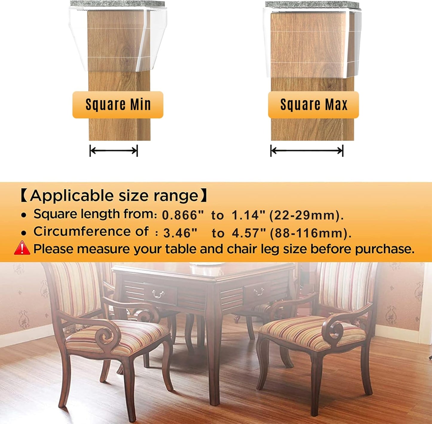 Square Chair Leg Protectors for Hardwood Floors,16 Pcs Silicone Felt Furniture Legs Caps to Prevent Floor from Scratches and Reduce Noise, Easy to Move, (Clear, Fit: 0.866-1.14").