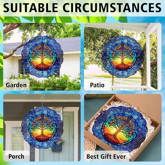 Tree of Life Yard and Garden Wind Spinner, Unique 3D Hanging Tree of Life Wind Spinner