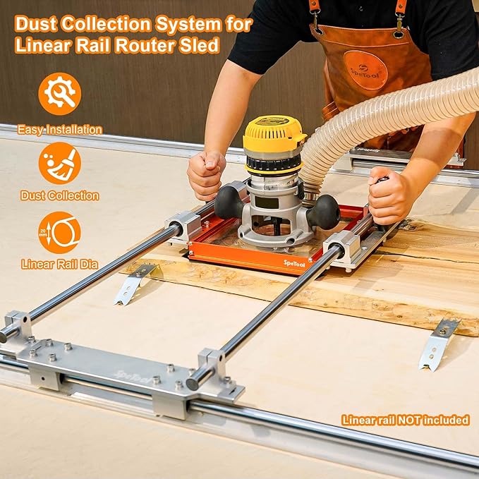 SpeTool Linear Rail Router Sled Slide Connector with Dust Collection, Fit for SBR20UU and SCS20UU Linear Rails, with Acrylic Router Plate Compatitable with Multiple Routers