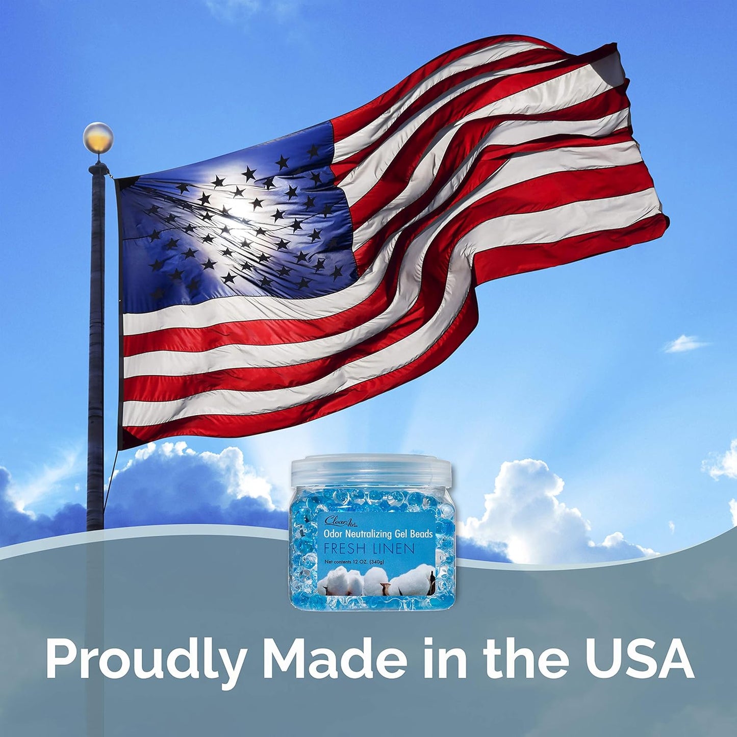 Clear Air Odor Eliminator Gel Beads - 12 oz, Pack of 2 - Air Freshener Made with Essential Oils - Eliminates Odors in Bathrooms, Cars, Boats, RVs & Pet Areas - Fresh Linen Scent