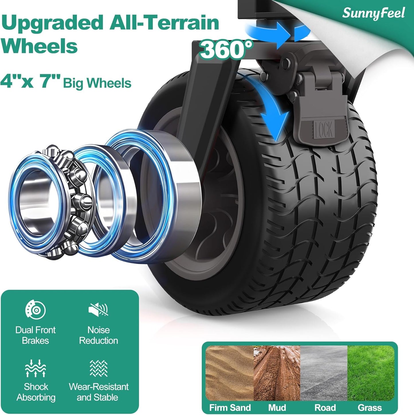 SUNNYFEEL Double Decker Wagon, Collapsible Outdoor Utility Wagon Cart 500LB Capacity Adjustable Handlebar,Foldable Wheels Stable Durable Oxford Fabric for Shopping Garden Camping (Black, Double Deck)