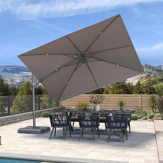 PURPLE LEAF 11.5' X 8' Left-right Tilting Outdoor Patio Umbrella Swivel Offset Cantilever Heavy Duty Rectangle Aluminum Umbrella with UV Resistant for Deck Pool Patio Backyard, Ash Mocha