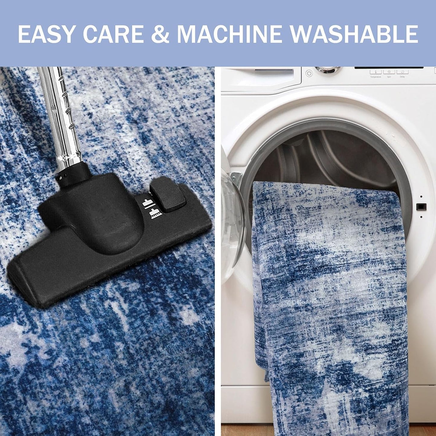 IOHOUZE Abstract Runner Rug 3x8 Ft Washable Runners for Hallways, Non Slip Kitchen Runner Printed Faux Wool Entryway Runner Indoor, Modern Abstract Floor Carpet for Hall Bedroom, Navy/Grey