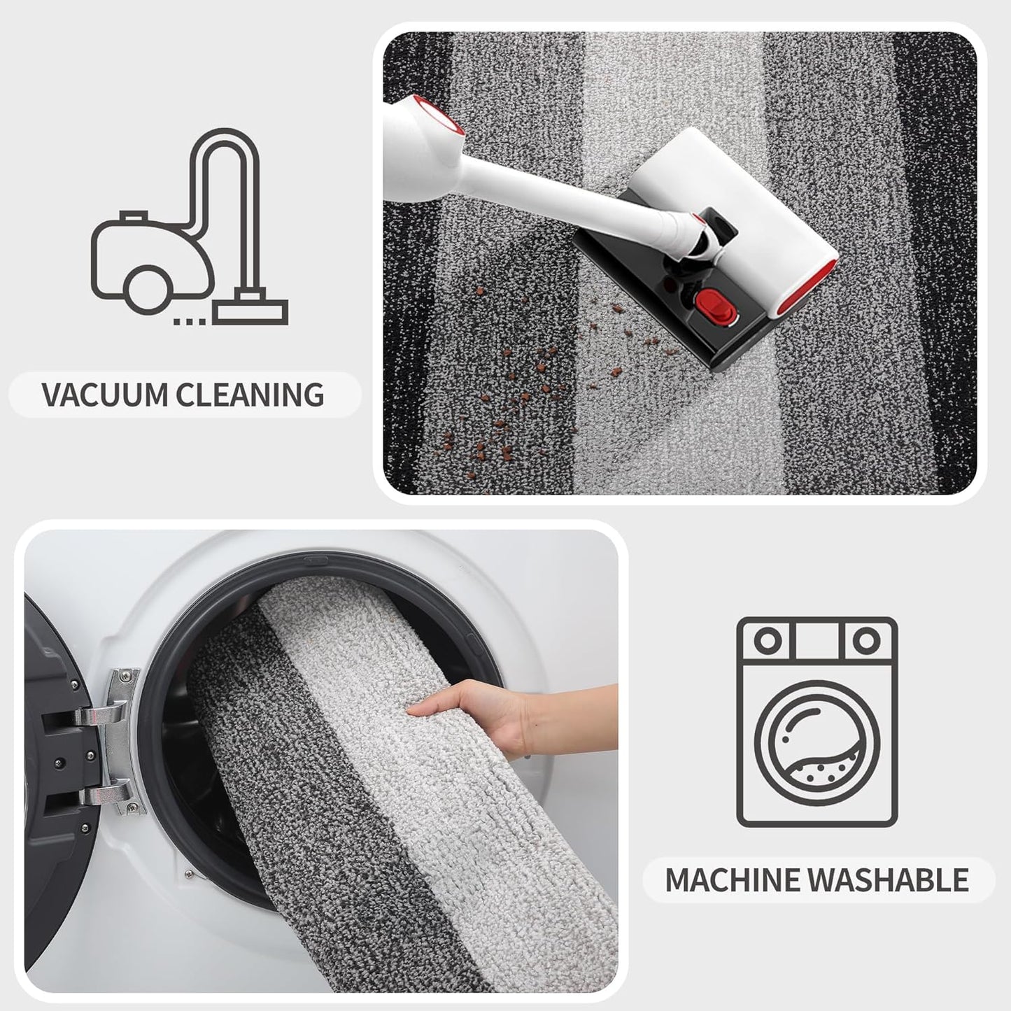 Kitinjoy Indoor Outdoor Door Mat, 71x24 Non-Slip Absorbent Dirt Trapper, Low-Profile Washable Inside Entrance Front Floor Mat, Sturdy Soft Entry Doormats for Entryway, Grey