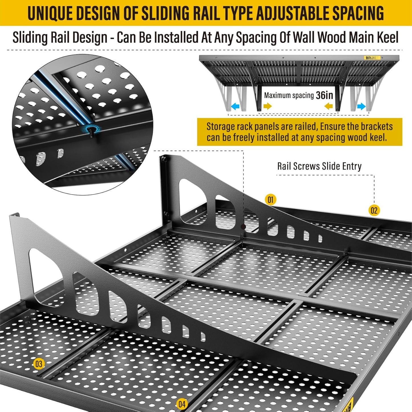 4Pack 2x3ft Adjustable Metal Garage Wall Shelving Heavy Duty Garage Storage Shelf Wall Mounted Black