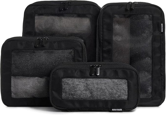 Compression Packing Cubes for Travel - Luggage Organizer Bags - Double Zipper Packing Cubes for Suitcases (4-Pack, Black)