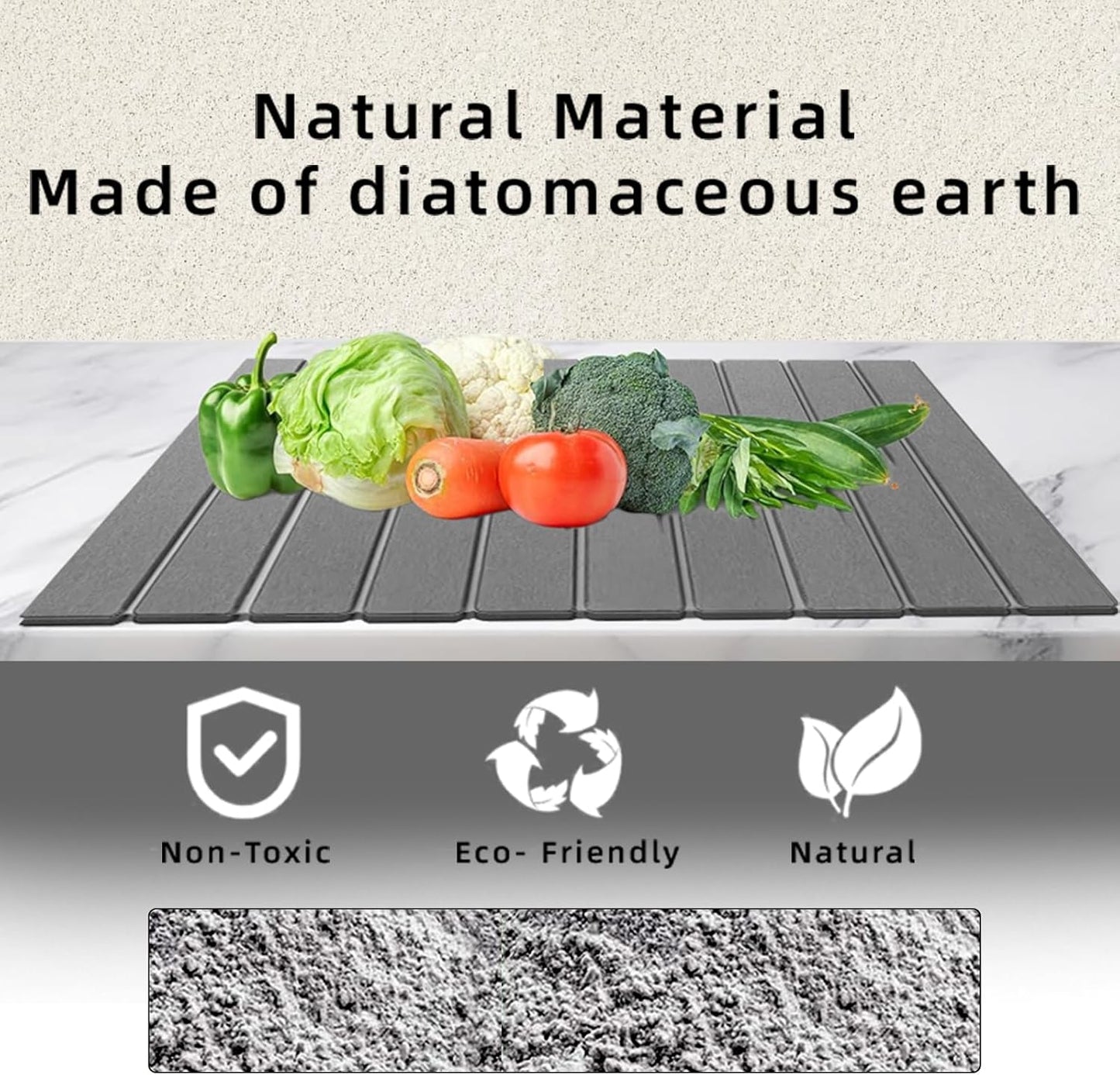 Stone Drying Mat for Kitchen Counter, Collapsible Dish Drying Mat, Fast Drying Diatomaceous Earth Dish Drying Mats, Water Absorbent Diatomite Kitchen Mat (dark grey, medium)