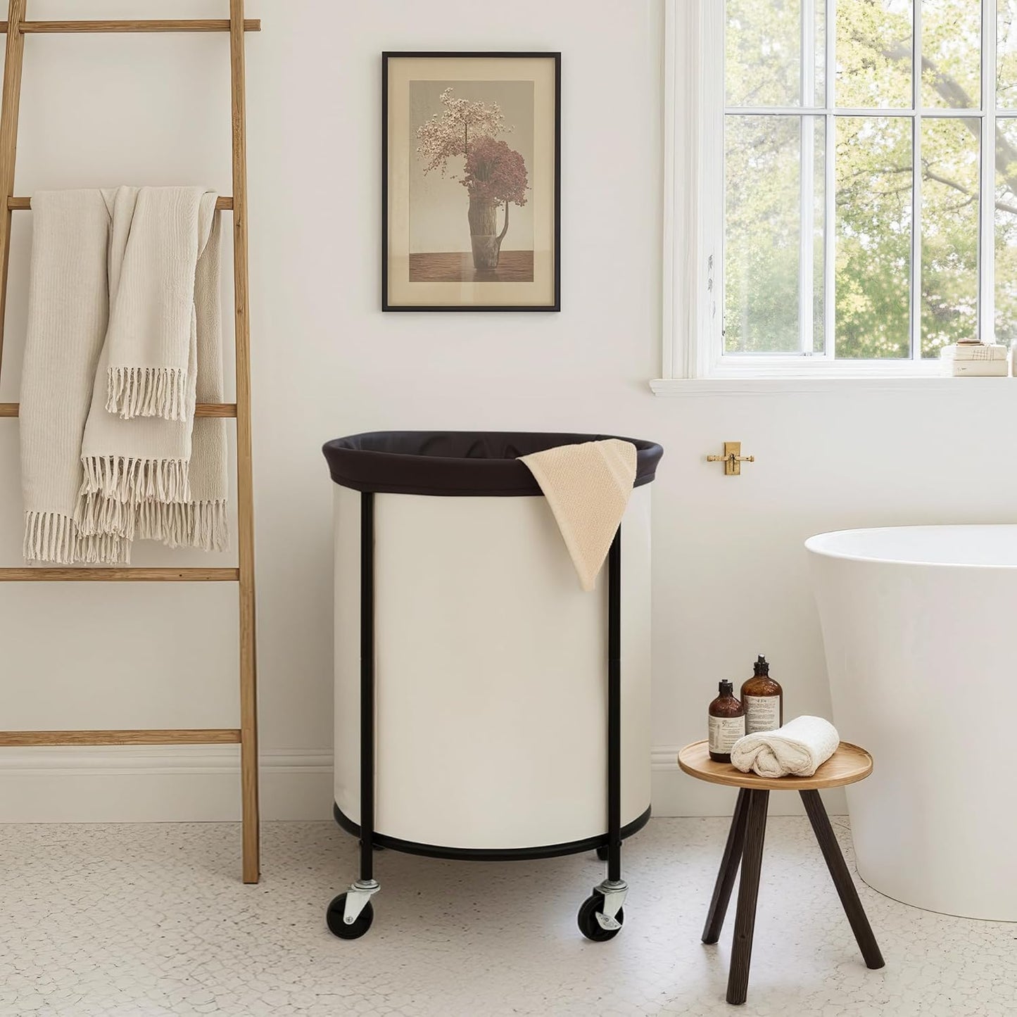 StorageWorks Rolling Laundry Basket, Laundry Hamper with Wheels, Laundry Room Organization and Storage, Dirty Clothes Cart for Bathroom, Bedroom, Beige