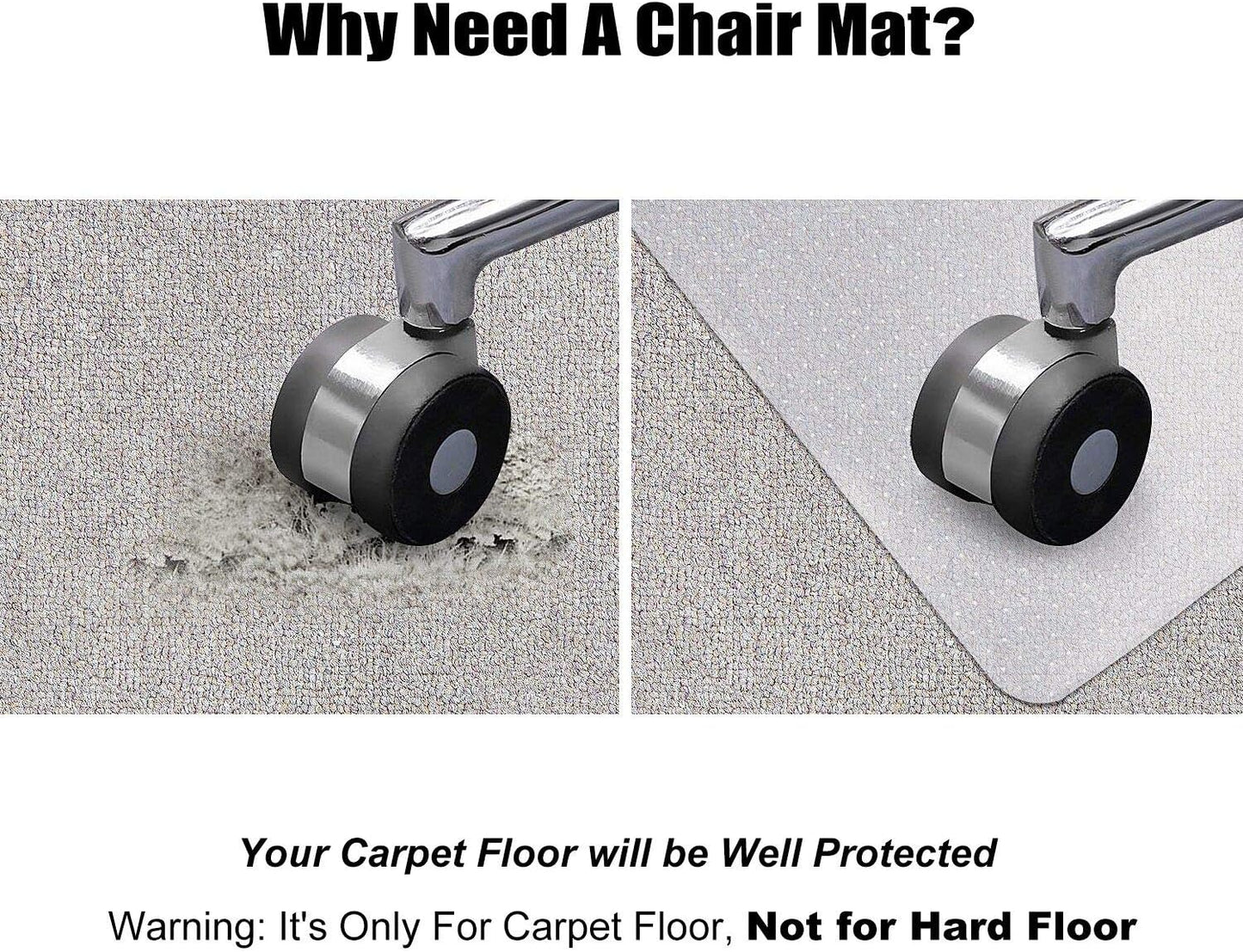 Kuyal Desk Chair Mat for Carpet, 46'' x 72'' Rectangle Transparent Mats for Chairs Good for Desks, Office and Home, Easy Glide, Protects Floors for Low and No Pile Carpeted Floors