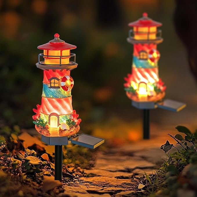 Dazzle Bright Miniature Lighthouse Pathway Decorative Lights, Solar Lights Outdoor Miniature Lighthouse Waterproof Garden Stake Light for Fairy Garden Pathway Lawn Yard Gifts Decoration