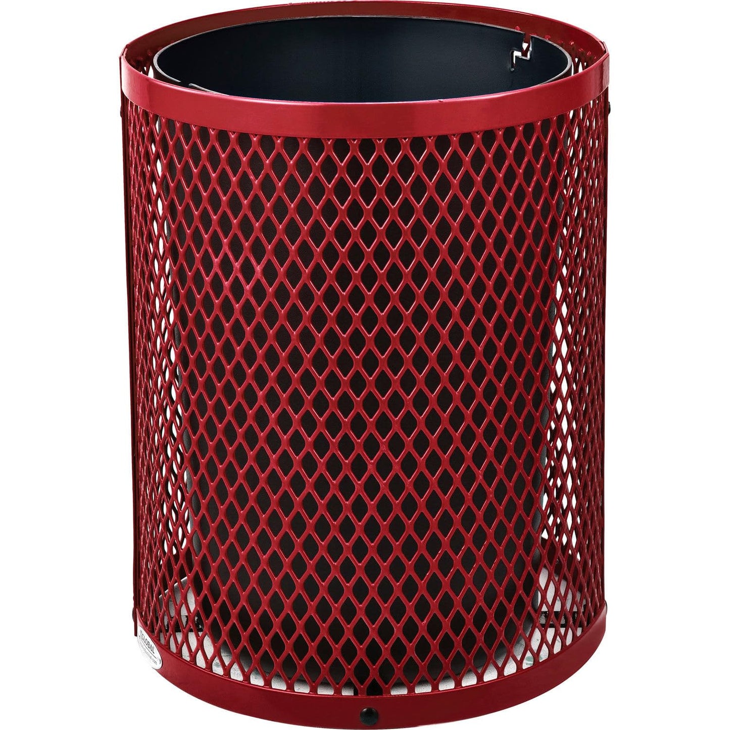 Global Industrial Outdoor Diamond Steel Trash Can with Flat Lid and Plastic Liner, 36 Gallon Capacity, Red, Thermoplastic Coating, 23-1/2" Diameter, 30" H