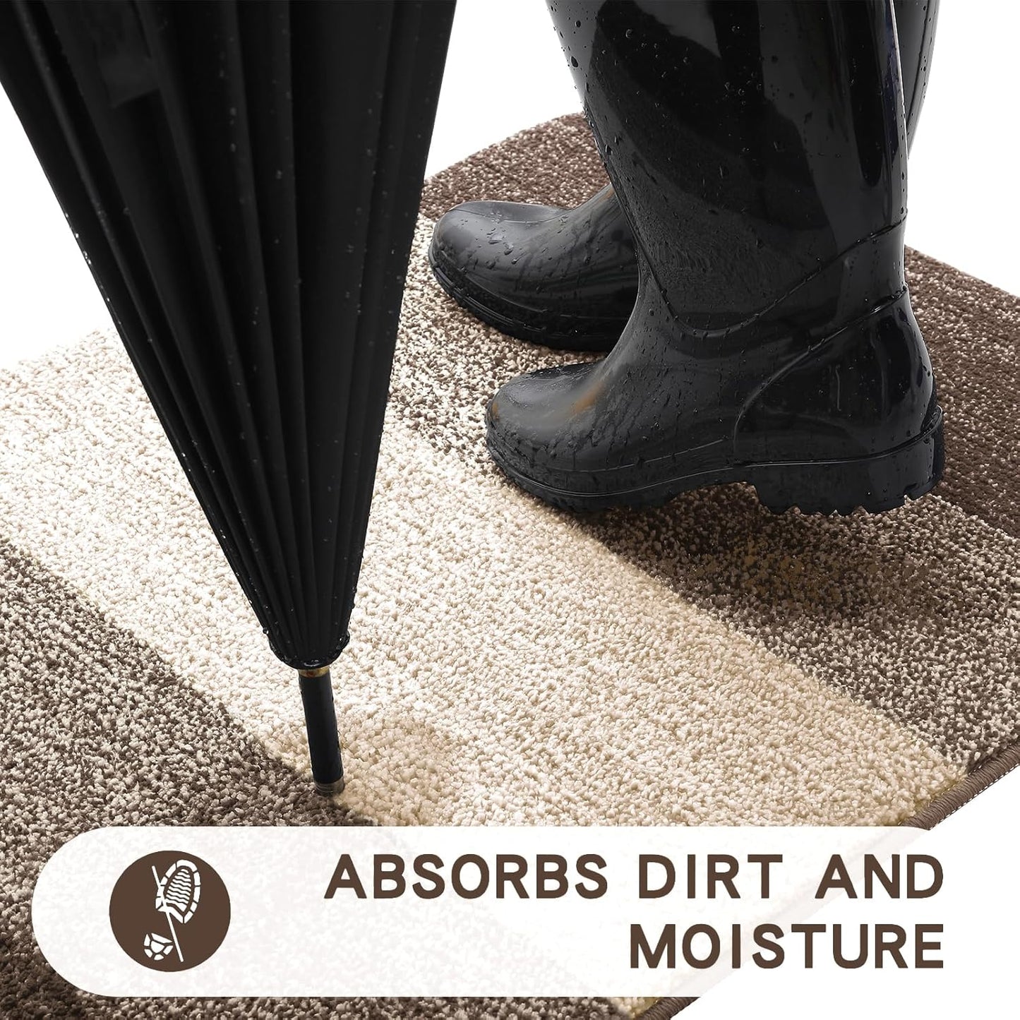 Kitinjoy Indoor Outdoor Door Mat, 48x32 Non-Slip Absorbent Dirt Trapper, Low-Profile Washable Inside Entrance Front Floor Mat, Sturdy Soft Entry Doormats for Entryway, Light Brown