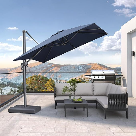 PURPLE LEAF 8 FT Cantilever Patio Umbrella Outdoor Aluminum Offset Square Umbrella with 3 Years Fade Resistance Recycled Fabric and 360-degree Rotation for Deck Pool Garden, Ocean Slate