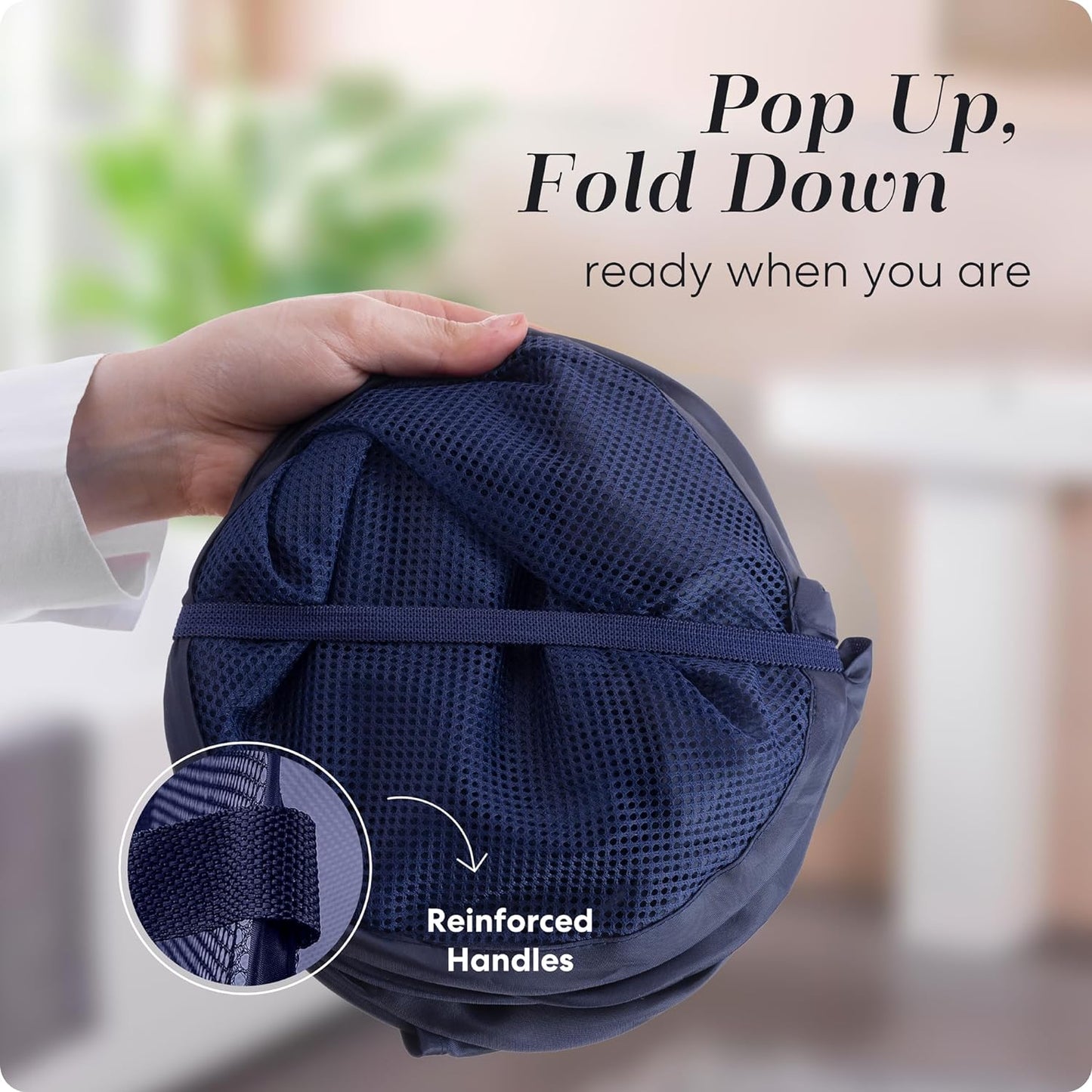 Handy Laundry Collapsible Mesh Pop Up Hamper with Wide Opening and Side Pocket - Breathable, Sturdy, Foldable, and Space-Saving Design for Clothes and Storage (Blue | 2-Pack)