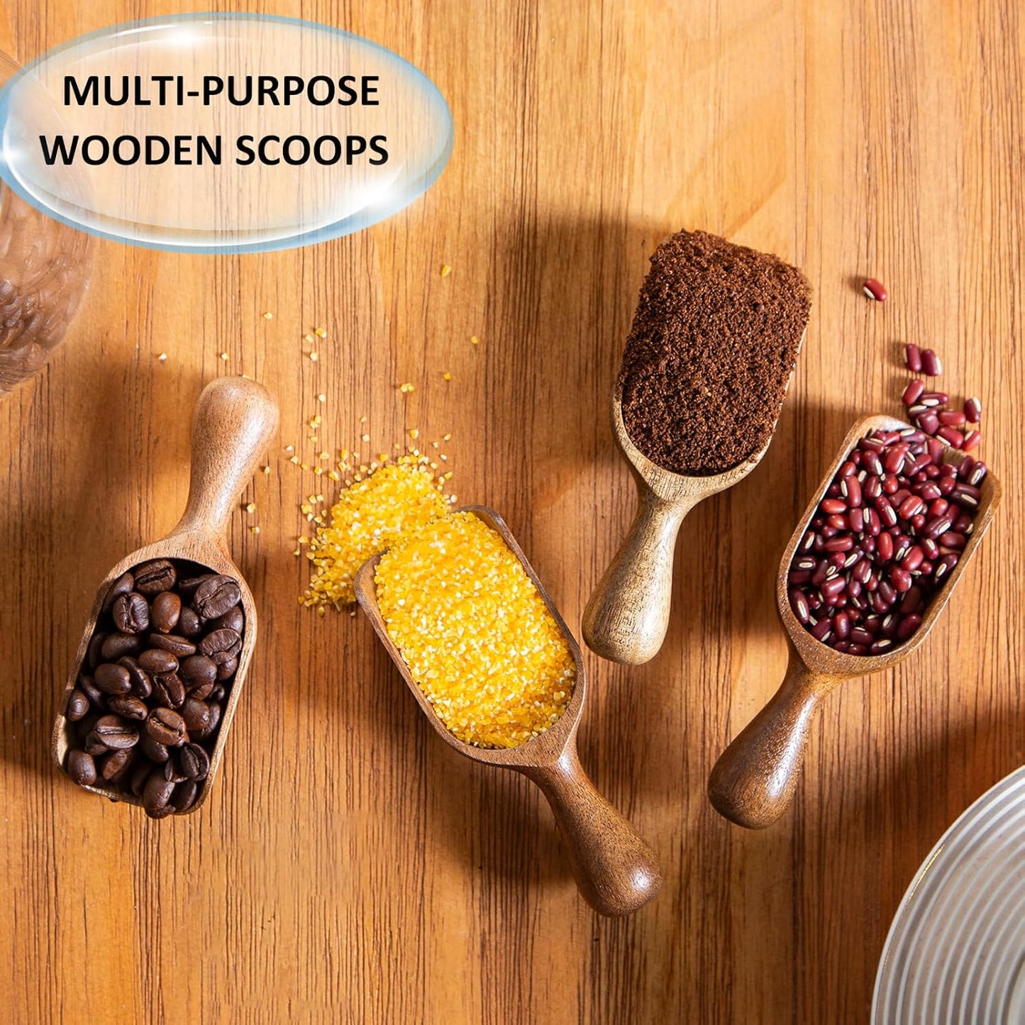 Wooden Scoops for Canisters 4PCS Acacia Wooden Scoop for Jars Mini Measuring Spoons for Ground Coffee Scoops Wood Scoops for Seasoning Bath Salt Laundry Detergent Shovel Measuring-Multipurpose