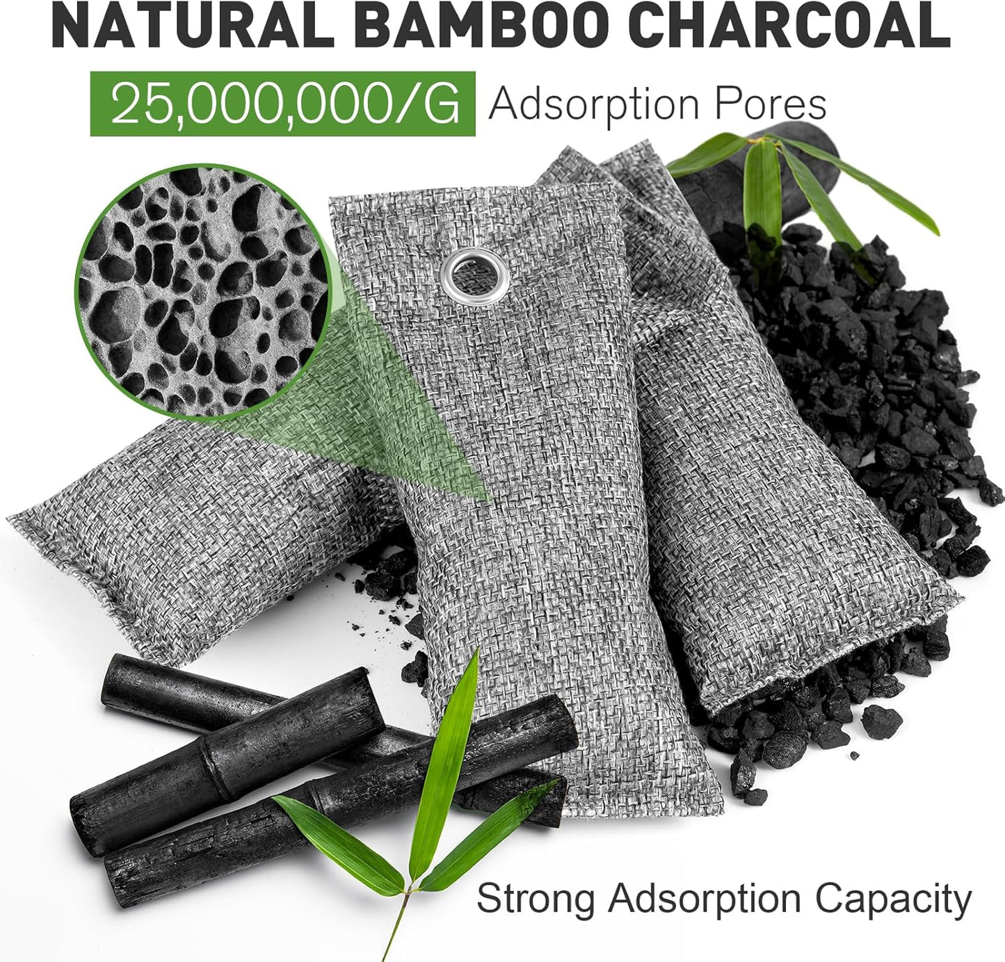8Pack Activated Charcoal Odor Absorber, Odor Eliminator for Strong 0dor,Shoe Deodorizer,Bamboo Charcoal Air Purifying For in Car,Closet,Shoe, Basement(50g/1.77oz Each)