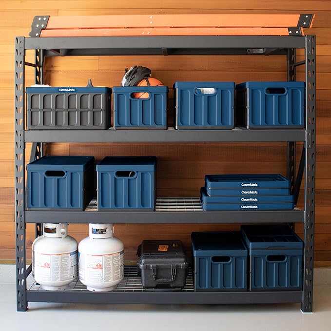 CleverMade Collapsible Storage Bins - Ocean 3 Pack 62L / 16 Gal holds 75 lbs - Stackable Containers Heavy Duty Capacity Crates Space-Saving