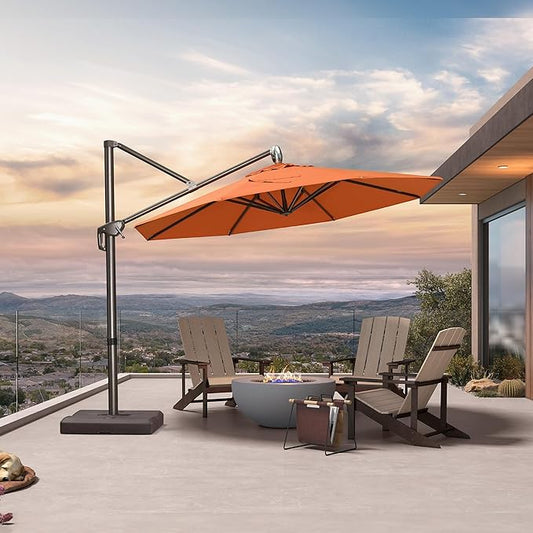 PURPLE LEAF 10FT Cantilever Patio Umbrella with 360-degree Rotation Aluminum Round Outdoor Offset Handing Umbrella for Patio Pool, Burnt Orange