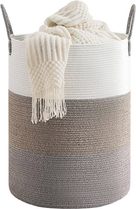 CLHMILY&Z 100L Laundry Basket Round Storage Rope Basket - 18.1x24 Inches - Laundry Hamper in Bedreoom and Mutil Storage Bin for Blankets, Toys, and Nursery Essentials