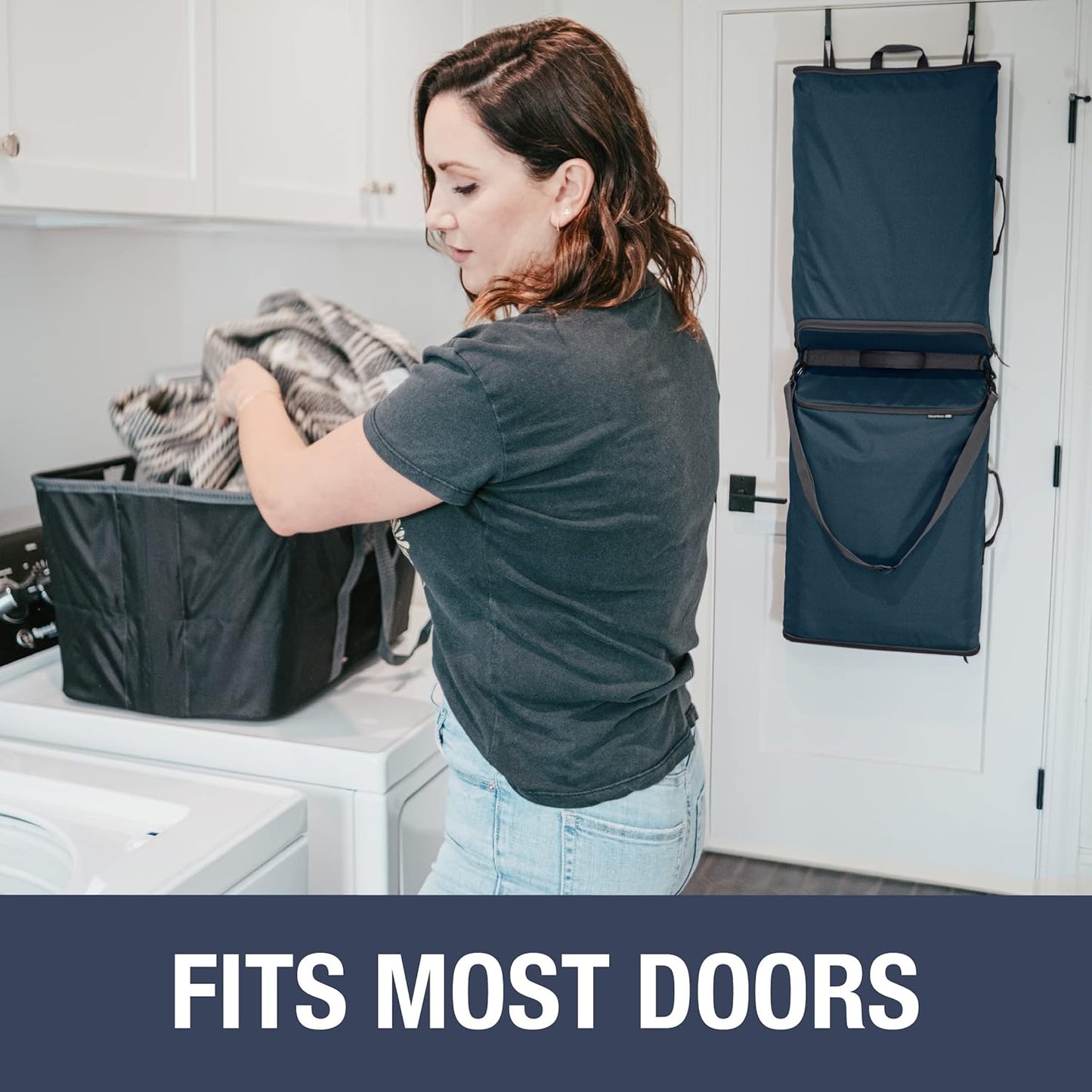 CleverMade Convertible Laundry Hamper Bag - Ocean Dark Charcoal holds 43L / 40 lbs 2 Compartments - Storage with Handles for Home Organization