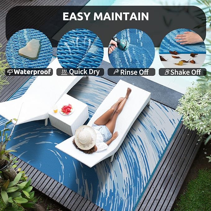 COCOER Modern Outdoor Rug 8x10 Reversible-Waterproof Outdoor Patio Rug-Quick Dry Outdoor Area Rugs Indoor Outdoor Rugs-Outside Rug Patio Decor for Porch Deck Balcony Backyard