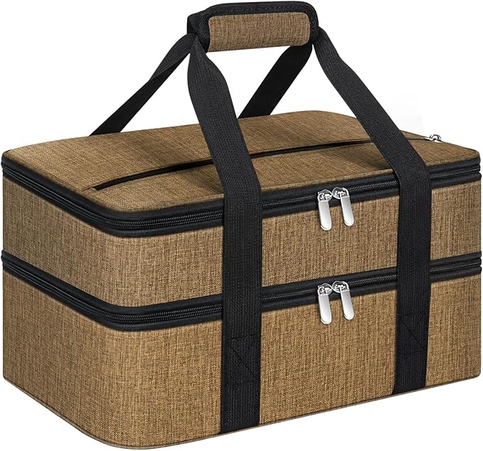 Double Insulated Casserole Carrier, Portable Casserole Carrier for Hot or Cold Food Lunch Tote Warmer or Cooler Bag, Lasagna Lunch Bag for Potluck Parties- Fits 9" x 13" Baking Dish-Coffee