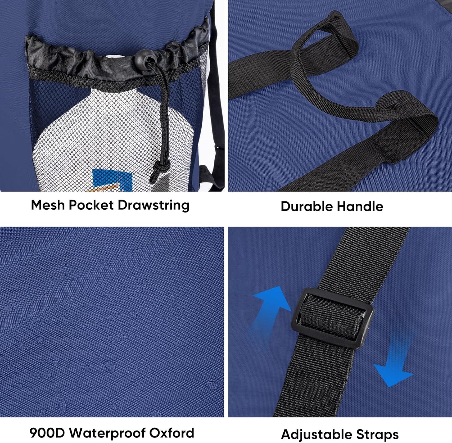 BALEINE 120L Laundry Bag Backpack, 900D Oxford Fabric Large Travel Laundry Bags with Shoulder Straps and 2 Mesh Pockets for College Dorm, Apartment, Laundromat (Navy, 120L)