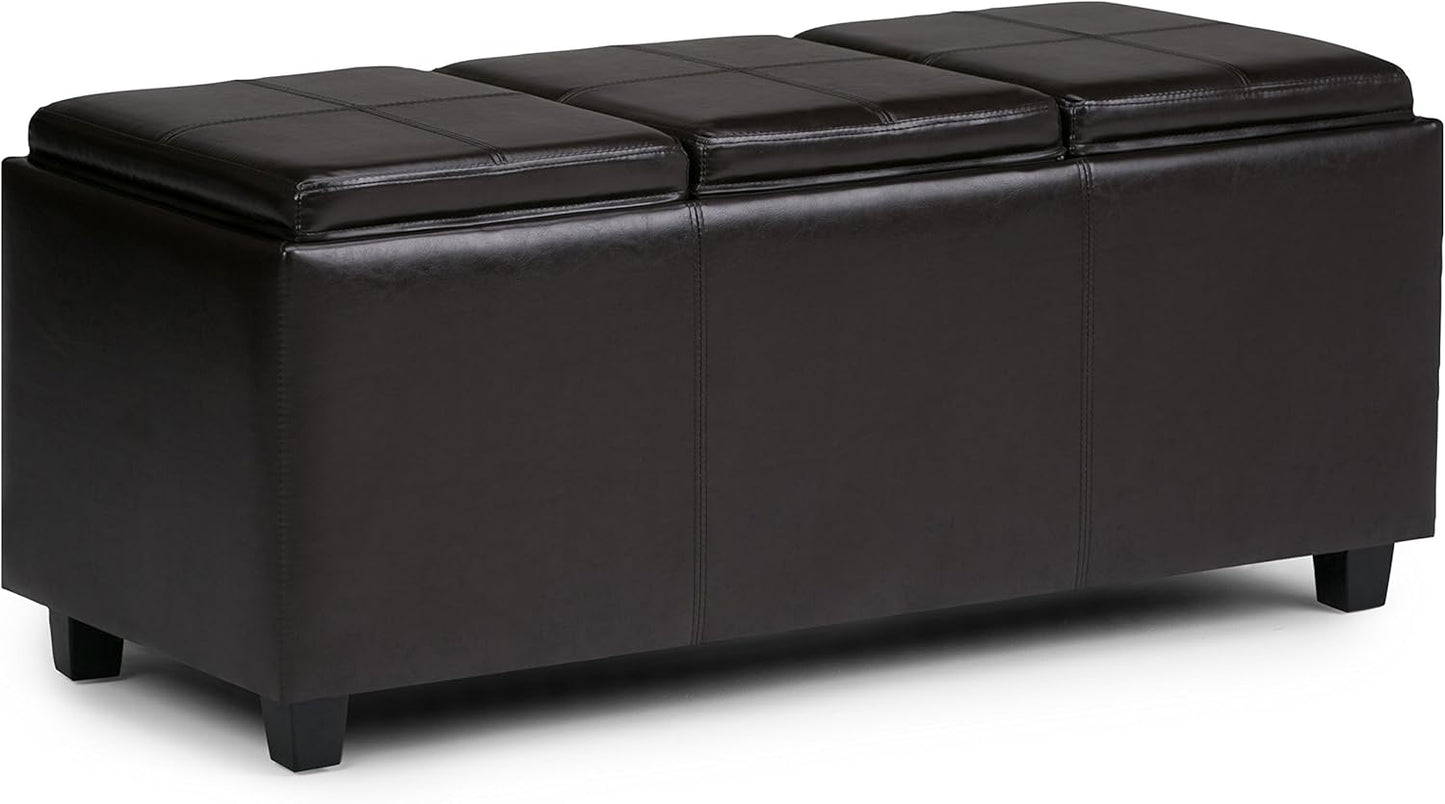 SIMPLIHOME Avalon 42 inch Wide Contemporary Rectangle Storage Ottoman in Tanners Brown Vegan Faux Leather, Assembled, for the Living Room, Entryway and Family Room
