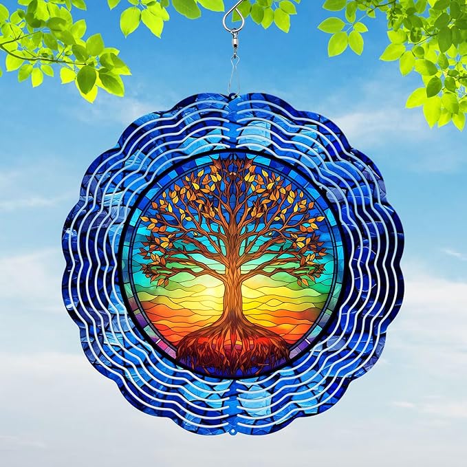 Tree of Life Yard and Garden Wind Spinner, Unique 3D Hanging Tree of Life Wind Spinner