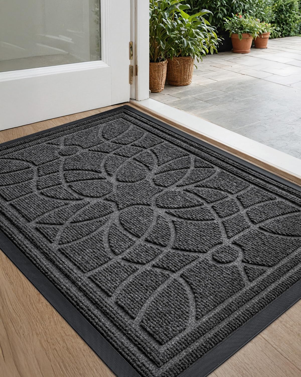 DEXI Front Door Mat Outside Entrance, Heavy Duty Non Slip Low Profile Doormat for Entryway, Trap Dirt and Moisture Welcome Mats, Easy Clean, Patio, Garage, 3x2, Grey