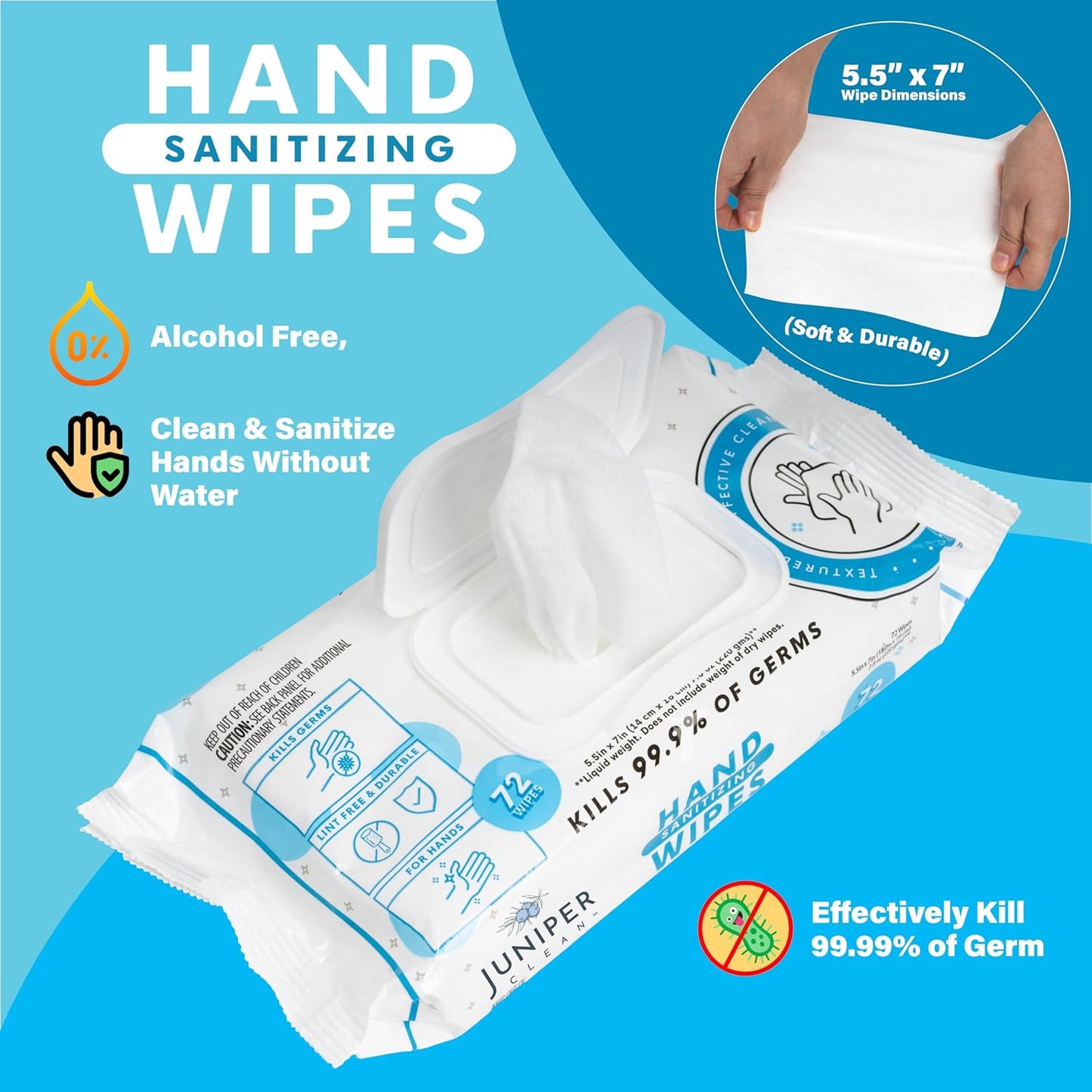 1 Pack Hand Sanitizing Wipes, Alcohol Free 72 Count Disposable Hand Sanitizer Wipes, Fresh Scent, Lint Free & Durable