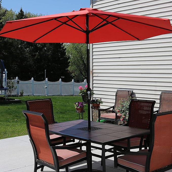 Sunnydaze Outdoor Patio Umbrella - Polyester Table Market Umbrella with Push-Button Tilt and Crank - 8 Sturdy Ribs - Burnt Orange - 9ft