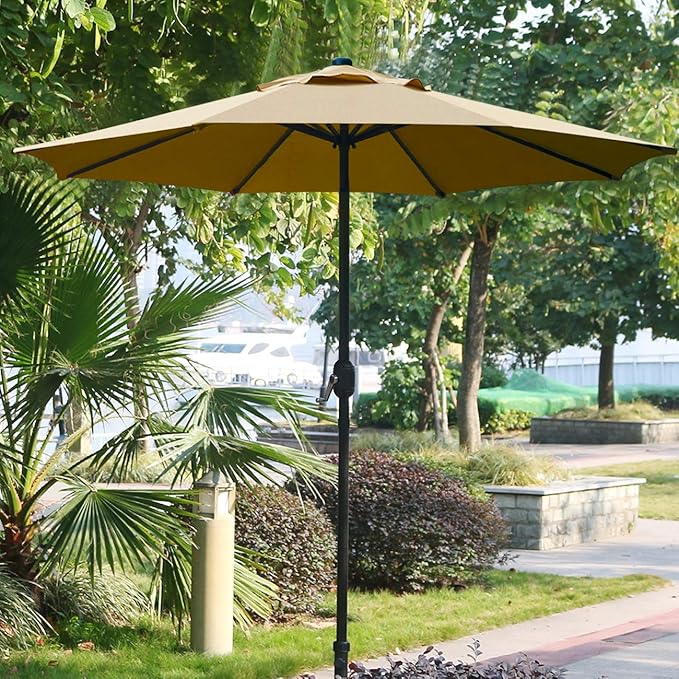 Sunnyglade 9' Patio Umbrella Outdoor Table Umbrella with 8 Sturdy Ribs (Tan)